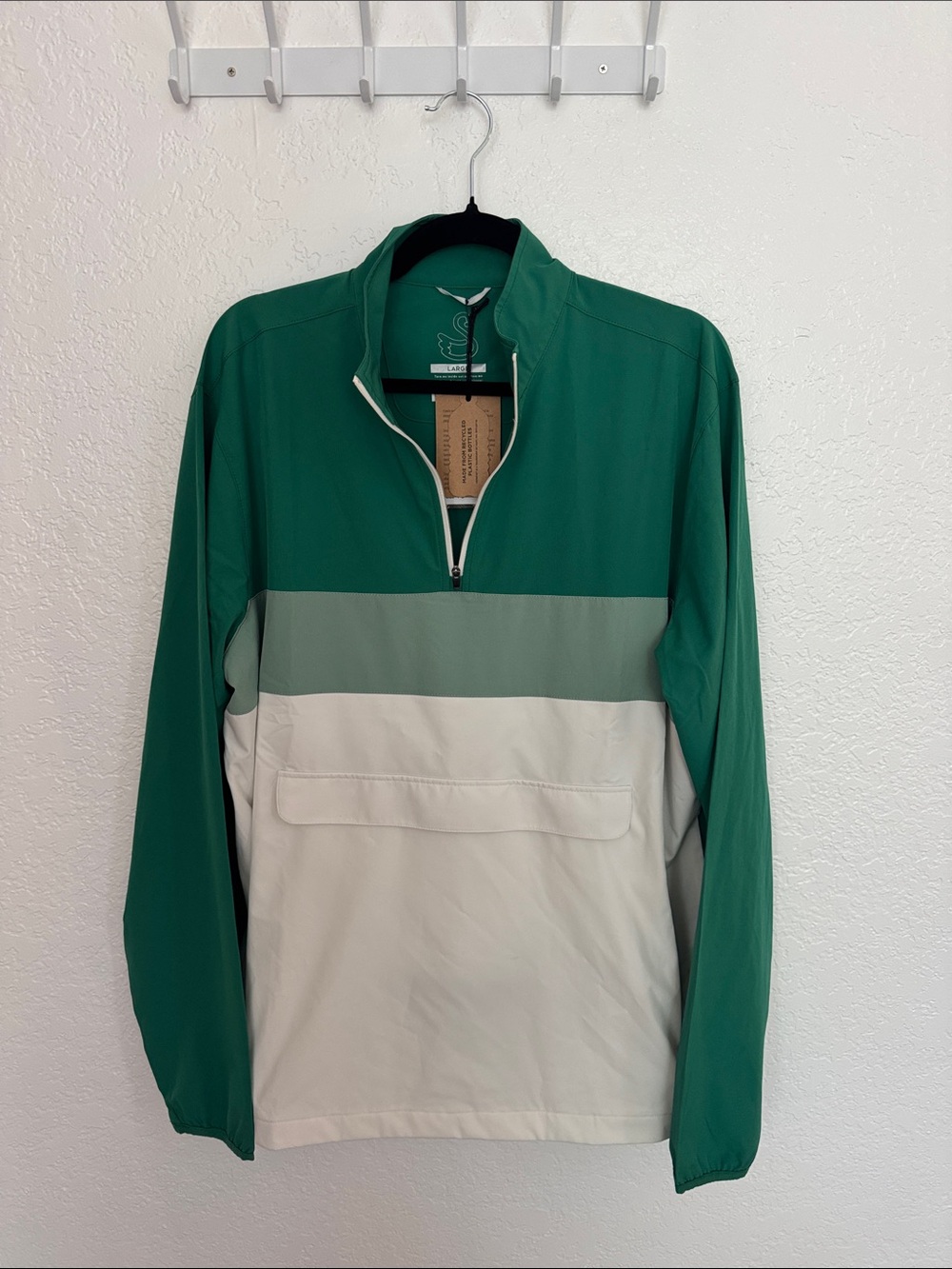 Men's Green and Cream Half-Zip Windbreaker Pullover